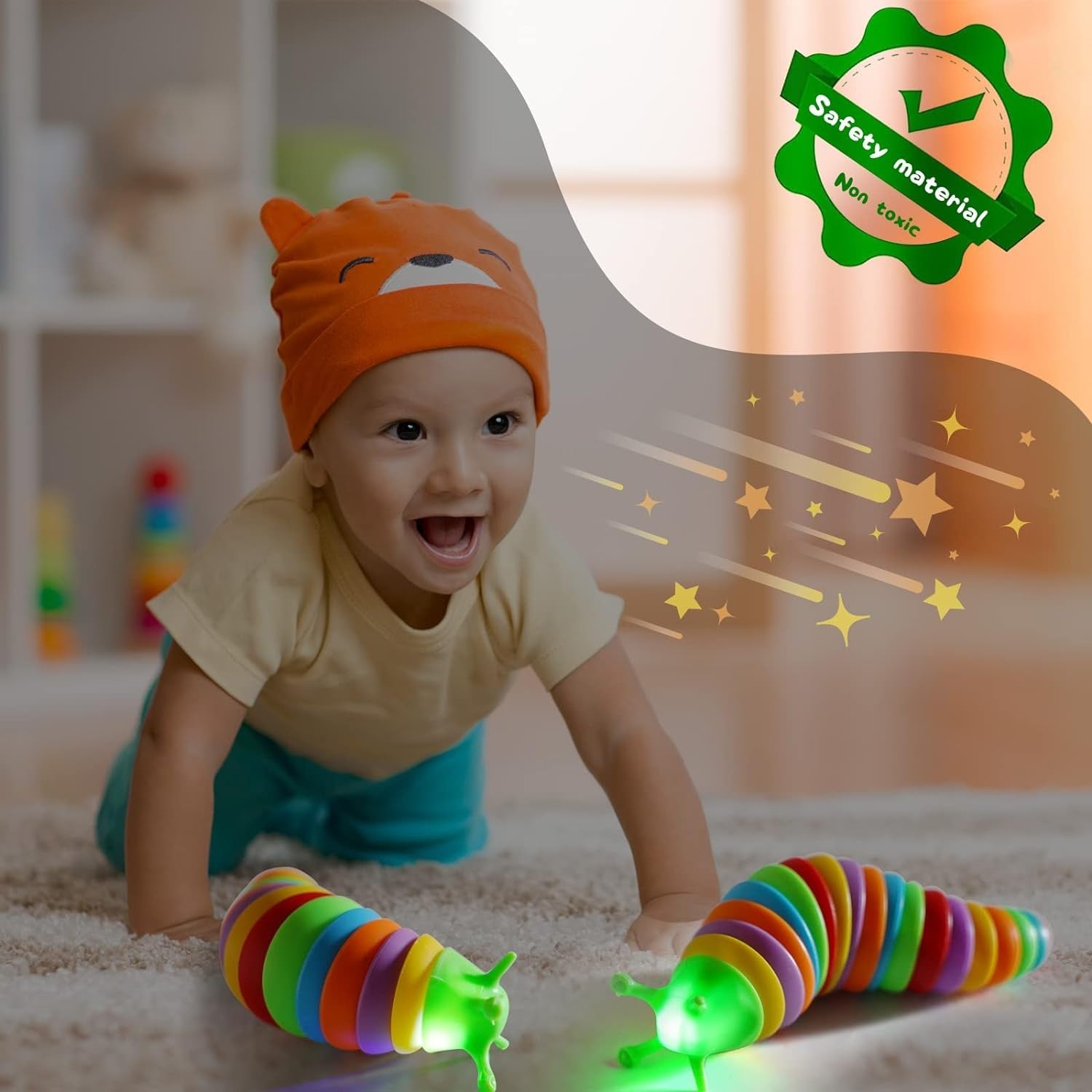 Jucarie Senzoriala Antistres, Kaveny, Fidget Toys, Omida Curcubeu, 18.6 cm, Functie de Luminat, +3 Ani, Multicolor