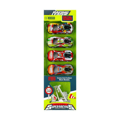 Jucarie set 4 masinute metalice de curse + accesorii MegaCreative 502171, 9x2x4m, +3ani