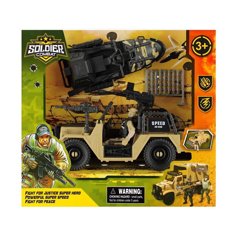 Jucarie set masina + salupa militara cu soldat si accesorii MegaCreative, 523463, +3ani