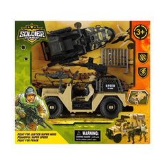 Jucarie set masina + salupa militara cu soldat si accesorii MegaCreative, 523463, +3ani