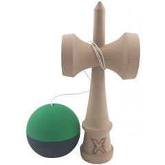 Kendama X Originala, Profesionala, Kaveny, 18 cm, din Lemn, Verde/Negru