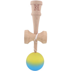 Kendama X Originala, Profesionala, Kaveny, 18 cm, Profesionala, +9 Ani, din Lemn, Gradient Galben/Albastru