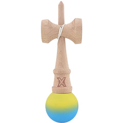 Kendama X Originala, Profesionala, Kaveny, 18 cm, Profesionala, +9 Ani, din Lemn, Gradient Galben/Albastru