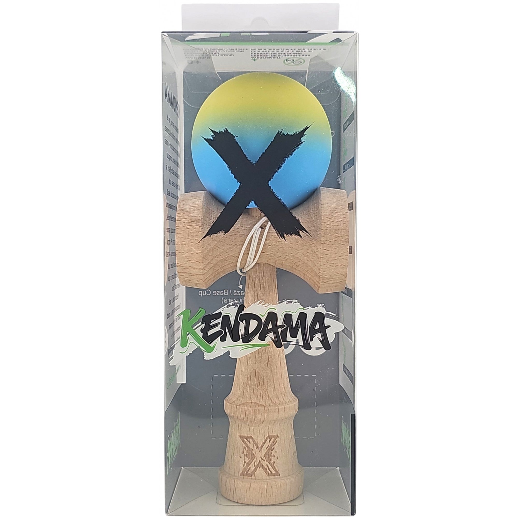 Kendama X Originala, Profesionala, Kaveny, 18 cm, Profesionala, +9 Ani, din Lemn, Gradient Galben/Albastru