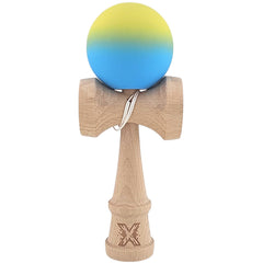 Kendama X Originala, Profesionala, Kaveny, 18 cm, Profesionala, +9 Ani, din Lemn, Gradient Galben/Albastru