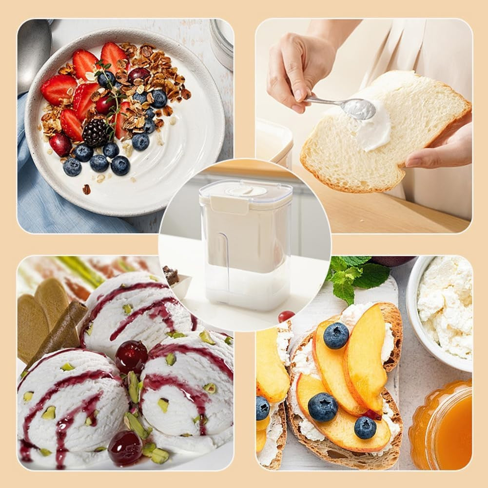 Kit Presa Pentru Branza, Kadeny, Filtru de Iaurt, Strecuratoare de Iaurt Grecesc, Filtru de lapte, 18x9.7x13 cm, Lingura Verde 20x1.6 cm, Alb