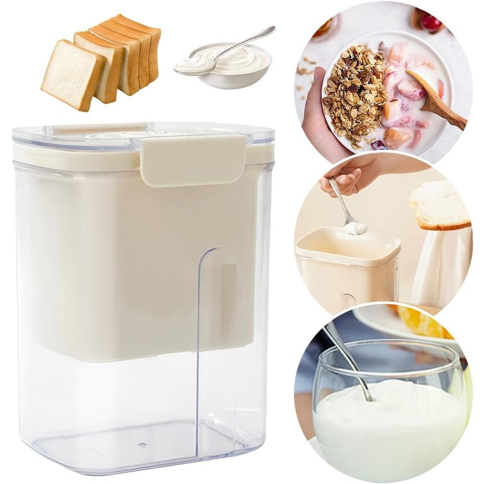 Kit Presa Pentru Branza, Kadeny, Filtru de Iaurt, Strecuratoare de Iaurt Grecesc, Filtru de lapte, 18x9.7x13 cm, Lingura Verde 20x1.6 cm, Alb