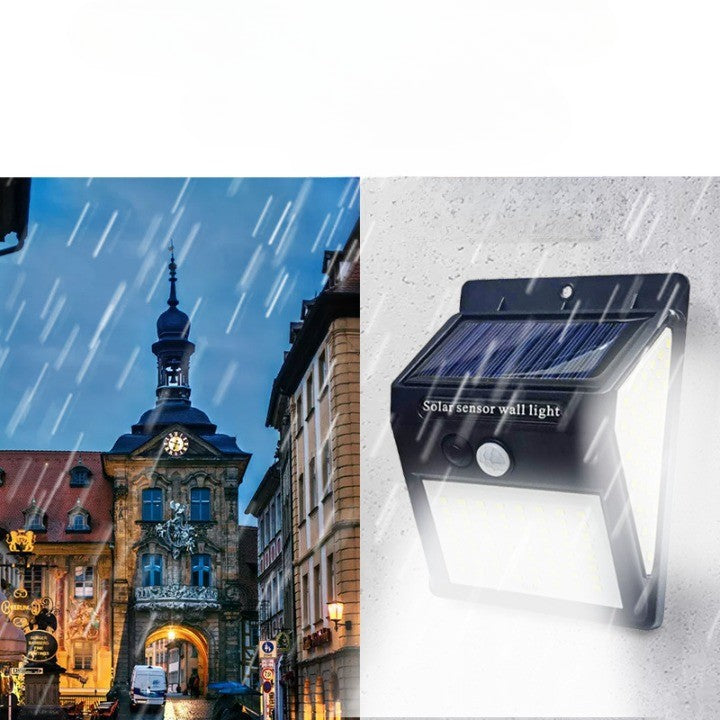 Lampa cu incarcare solara si senzor de miscare pentru exterior, 64 LED cu distanta de inductie, montaj pe perete, fara cabluri, Kaveny