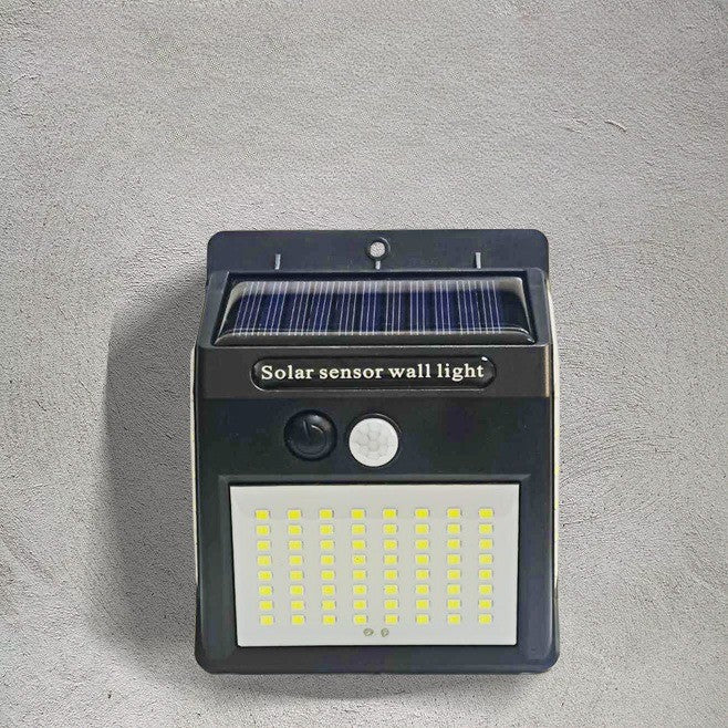 Lampa cu incarcare solara si senzor de miscare pentru exterior, 64 LED cu distanta de inductie, montaj pe perete, fara cabluri, Kaveny