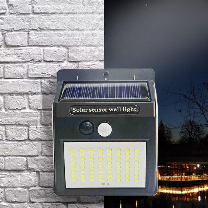 Lampa cu incarcare solara si senzor de miscare pentru exterior, 64 LED cu distanta de inductie, montaj pe perete, fara cabluri, Kaveny