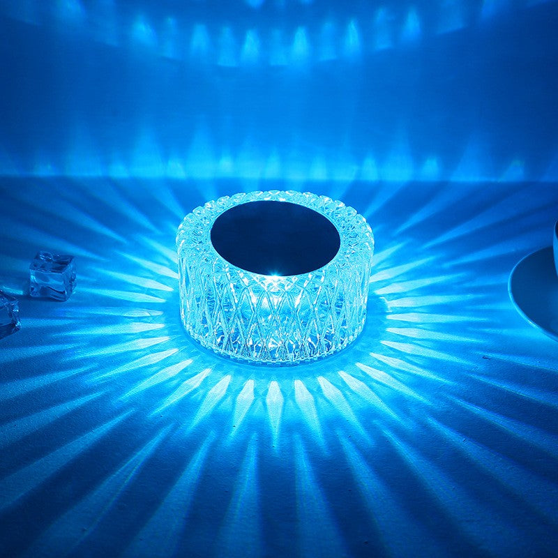 Lampa LED RGB 16, Kaveny, 3 Nivele de Intensitate, Incarcare USB, 3W, Cristal Acrilic, 6x12 cm, Telecomanda, Transparent
