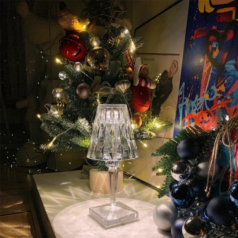 Lampa de birou pe LED RGB 16, Kaveny, dimmer tactil, 3 nivele de intensitate, incarcare USB, 3W, Cristal Acrilic, 26x12 cm, cu telecomanda, transparent