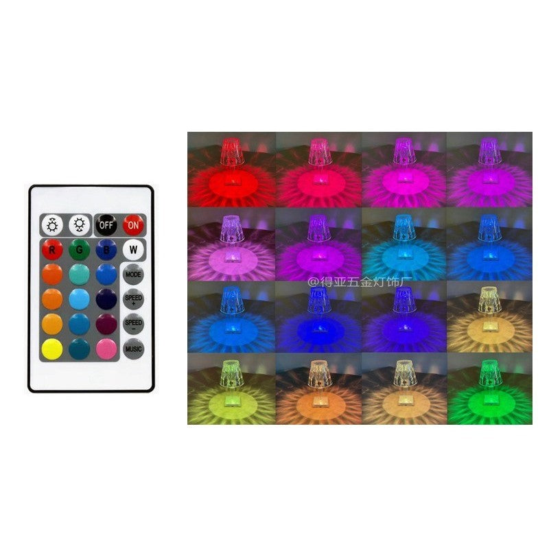 Lampa de birou pe LED RGB 16, Kaveny, dimmer tactil, 3 nivele de intensitate, incarcare USB, 3W, Cristal Acrilic, 26x12 cm, cu telecomanda, transparent