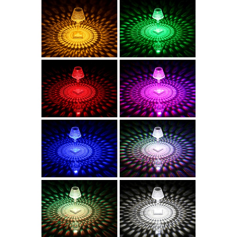 Lampa de birou pe LED RGB 16, Kaveny, dimmer tactil, 3 nivele de intensitate, incarcare USB, 3W, Cristal Acrilic, cu telecomanda, forma pahar, transparent