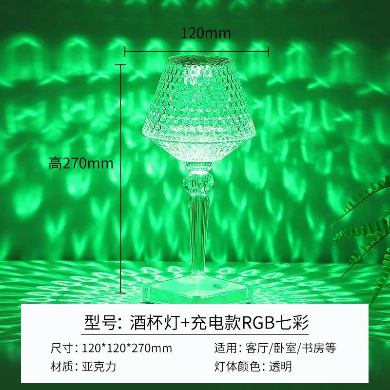 Lampa de birou pe LED RGB 16, Kaveny, dimmer tactil, 3 nivele de intensitate, incarcare USB, 3W, Cristal Acrilic, cu telecomanda, forma pahar, transparent