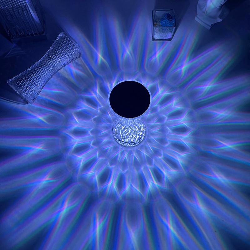 Lampa de birou pe LED RGB 16, Kaveny, dimmer tactil, 3 nivele de intensitate, incarcare USB, 3W, Cristal Acrilic, 8x19 cm, cu telecomanda, forma vaza, model 2, transparent