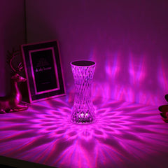 Lampa de birou pe LED RGB 16, Kaveny, dimmer tactil, 3 nivele de intensitate, incarcare USB, 3W, Cristal Acrilic, 8x19 cm, cu telecomanda, forma vaza, model 2, transparent
