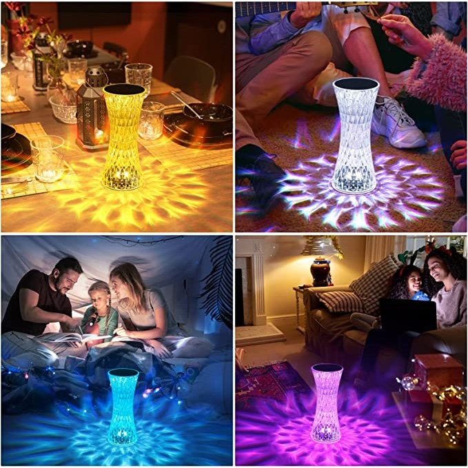 Lampa de birou pe LED RGB 16, Kaveny, dimmer tactil, 3 nivele de intensitate, incarcare USB, 3W, Cristal Acrilic, 8x19 cm, cu telecomanda, forma vaza, model 2, transparent