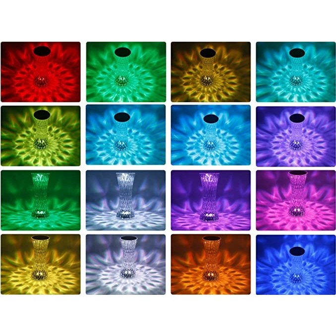 Lampa de birou pe LED RGB 16, Kaveny, dimmer tactil, 3 nivele de intensitate, incarcare USB, 3W, Cristal Acrilic, 8x19 cm, cu telecomanda, forma vaza, model 2, transparent