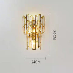 Lampa de Perete in Interior, Kaveny, Lampa de Lux pentru Decor de Interior, Corp de Iluminat Tip aplica, din Inox Auriu si Cristal, Lumina Calda Rece Neutra, 39x24 cm, Ideal pentru Camere Mici si Medii, Auriu