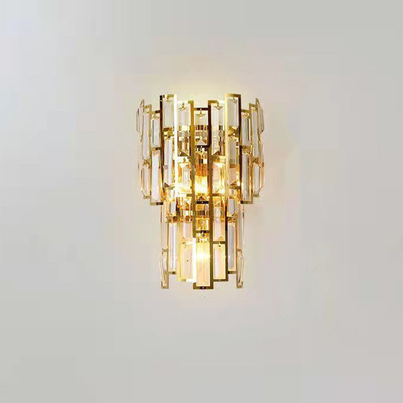 Lampa de Perete in Interior, Kaveny, Lampa de Lux pentru Decor de Interior, Corp de Iluminat Tip aplica, din Inox Auriu si Cristal, Lumina Calda Rece Neutra, 39x24 cm, Ideal pentru Camere Mici si Medii, Auriu