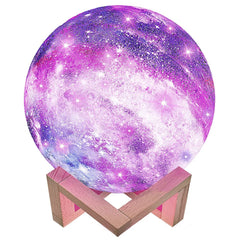 Lampa de veghe in forma de luna cu stele 3D Moon Light 7 culori, alimentare baterii, stand din lemn inclus, 15 cm, Kaveny
