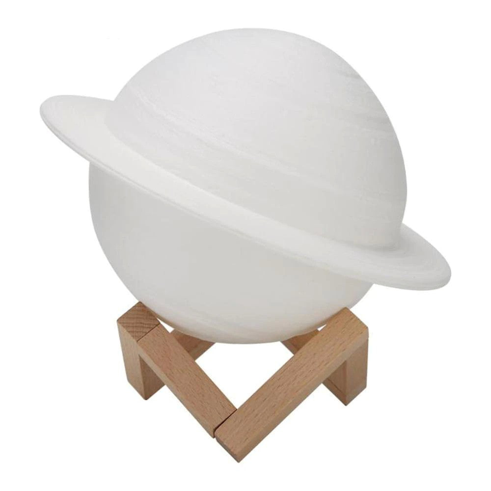 Lampa de veghe cu telecomanda in forma de Saturn 3D Saturn Light 16 culori, alimentare baterii, stand lemn inclus, 15 cm, Kaveny