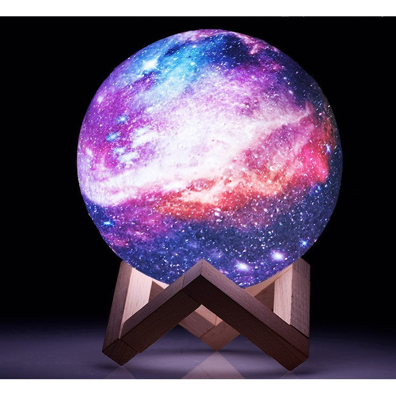 Lampa de veghe in forma de luna cu stele 3D Moon Light, alimentare baterii, stand din lemn inclus, 10 cm, Kaveny