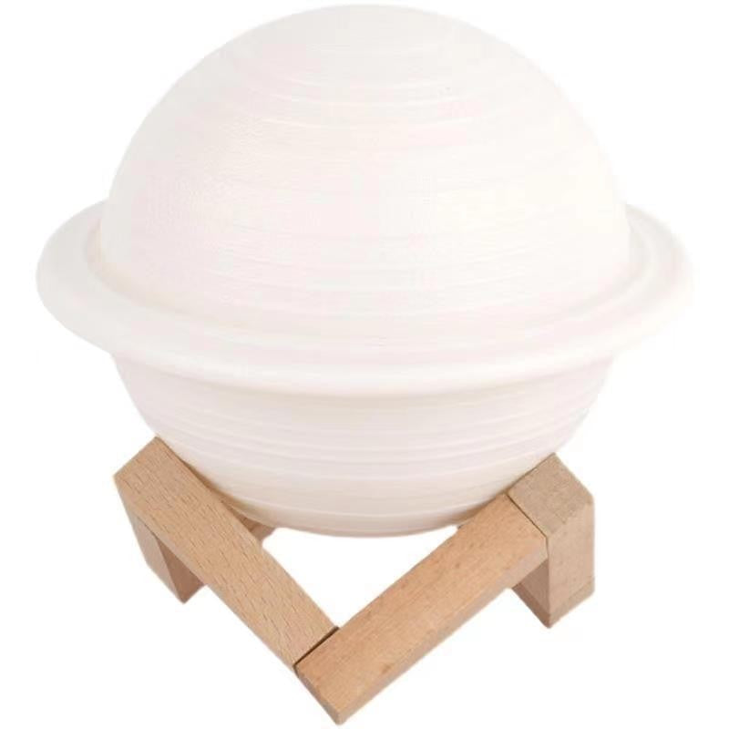 Lampa de Veghe, Kaveny, Model Planeta Saturn, 3D, Lumina Alb Cald, Suport din Plastic, cu Baterii, 13 cm, Alb