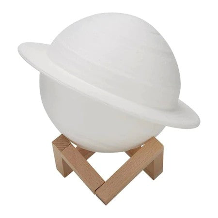 Lampa de veghe in forma de Saturn 3D Saturn Light, alimentare baterii, stand plastic inclus, 15 cm, Kaveny, Alb Cald