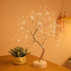 Lampa de veghe LED cu baterii si USB, Kaveny, Model Copac din cupru, Alb cald
