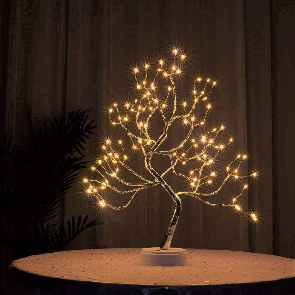 Lampa de veghe LED cu baterii si USB, Kaveny, Model Copac din cupru, Alb cald