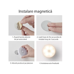 Lampa de Veghe LED, Kadeny, cu Senzor de Miscare, Doua Tipuri de Lumina Alb Rece, Incarcare USB, Intrerupator On/Off/Auto, 0.6W, 300mAh, Design Rotund, Alb, 8.5x2.3 cm