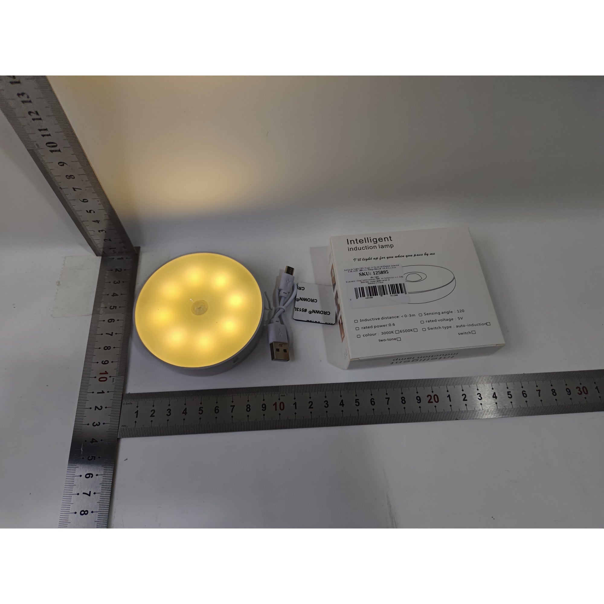 Lampa de Veghe LED, Kadeny, cu Senzor de Miscare, Incarcare USB, 0.6W, 300mAh, Design Rotund, Alb, 8.5x2.3 cm