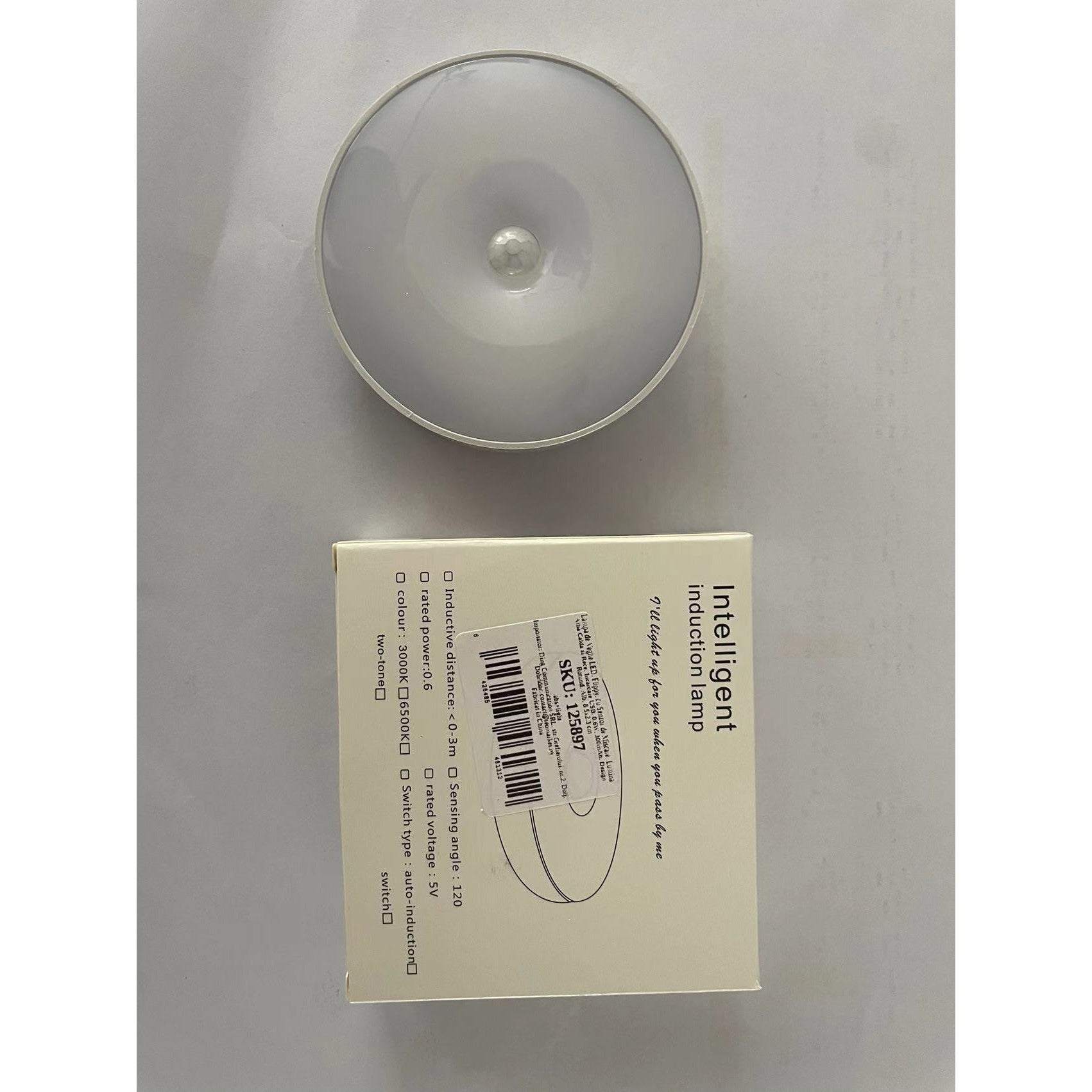 Lampa de Veghe LED, Kadeny, cu Senzor de Miscare, Lumina Alba Calda si Rece, Incarcare USB, 0.6W, 300mAh, Design Rotund, Alb, 8.5x2.3 cm