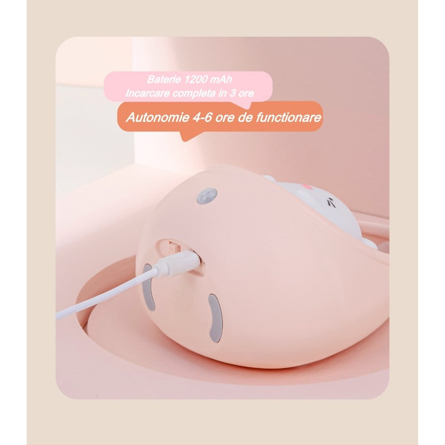 Lampa de veghe portabila cu 2 moduri de functionare Kaveny, silicon non-toxic, reincarcabila USB, senzor miscare, roz, iepuras