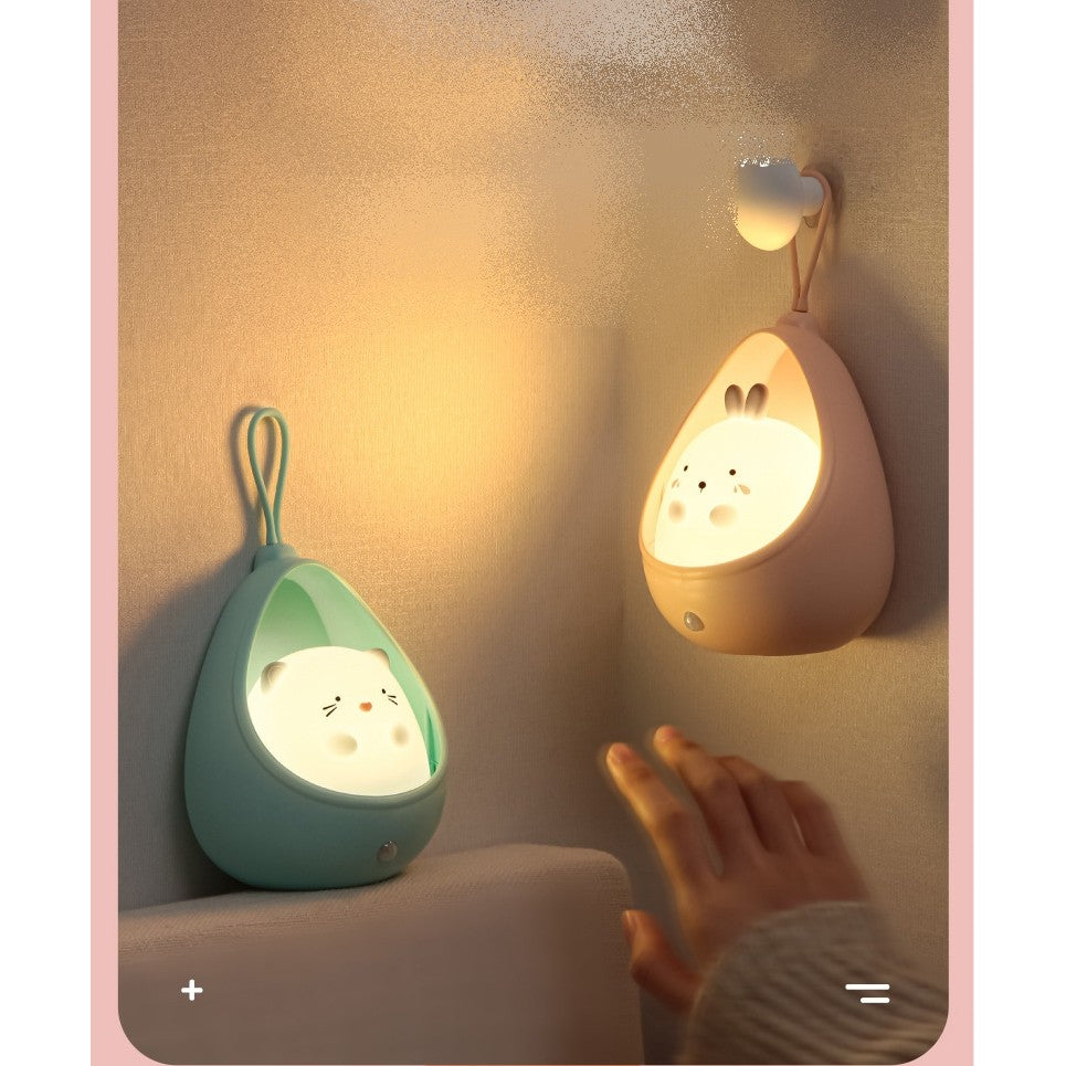 Lampa de veghe portabila cu 2 moduri de functionare Kaveny, silicon non-toxic, reincarcabila USB, senzor miscare, albastru, pisicuta