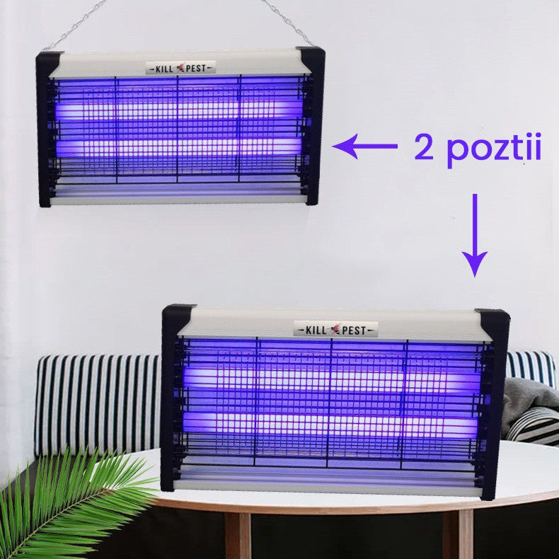 Lampa Electrica Anti Insecte, Kadeny, Lumina Neon, 2 tuburi cu putere de 20W, Suspensie Perete, Carcasa din Plastic Metalica, 39 x 25 x 6 cm, Alb Negru