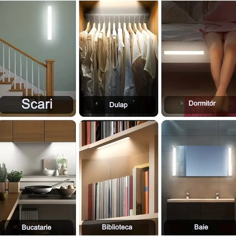 Lampa LED cu Senzor de Lumina si Miscare 20 cm Kadeny, Intensitate Reglabila, Suport Magnetic, 34 LED-uri, 71.49lm , Acumulator 450mAh cu Reincarcare prin USB-C, pentru Bucatarie, Hol, Dressing, Garaj