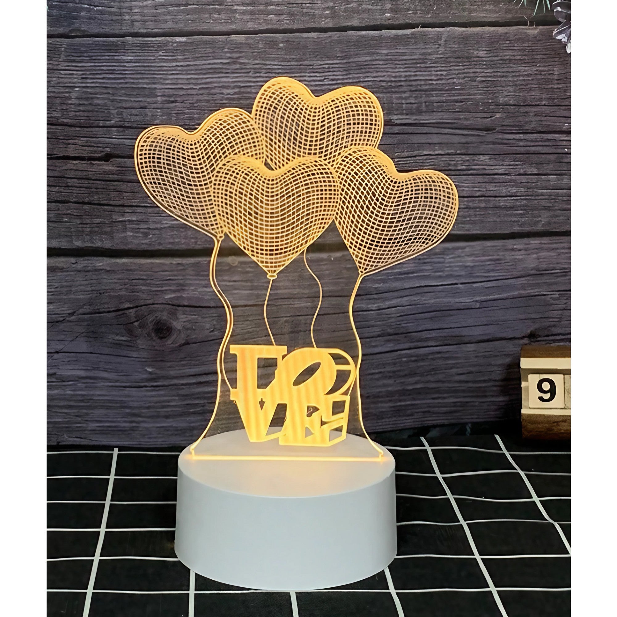 Lampa LED decorativa, Kaveny, 3D, Baloane Love, din material acril si lumina multicolora, alb
