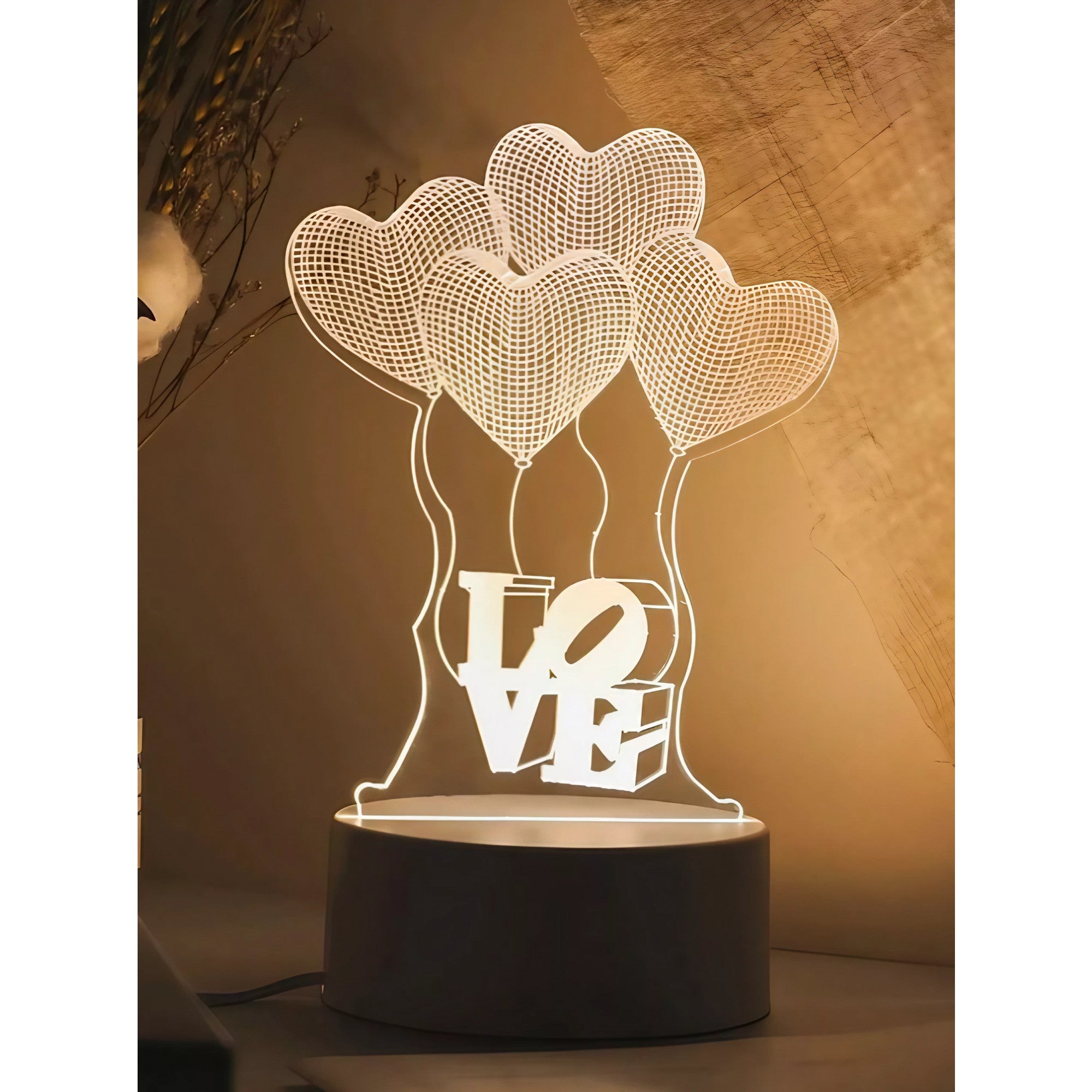 Lampa LED decorativa, Kaveny, 3D, Baloane Love, din material acril si lumina multicolora, alb