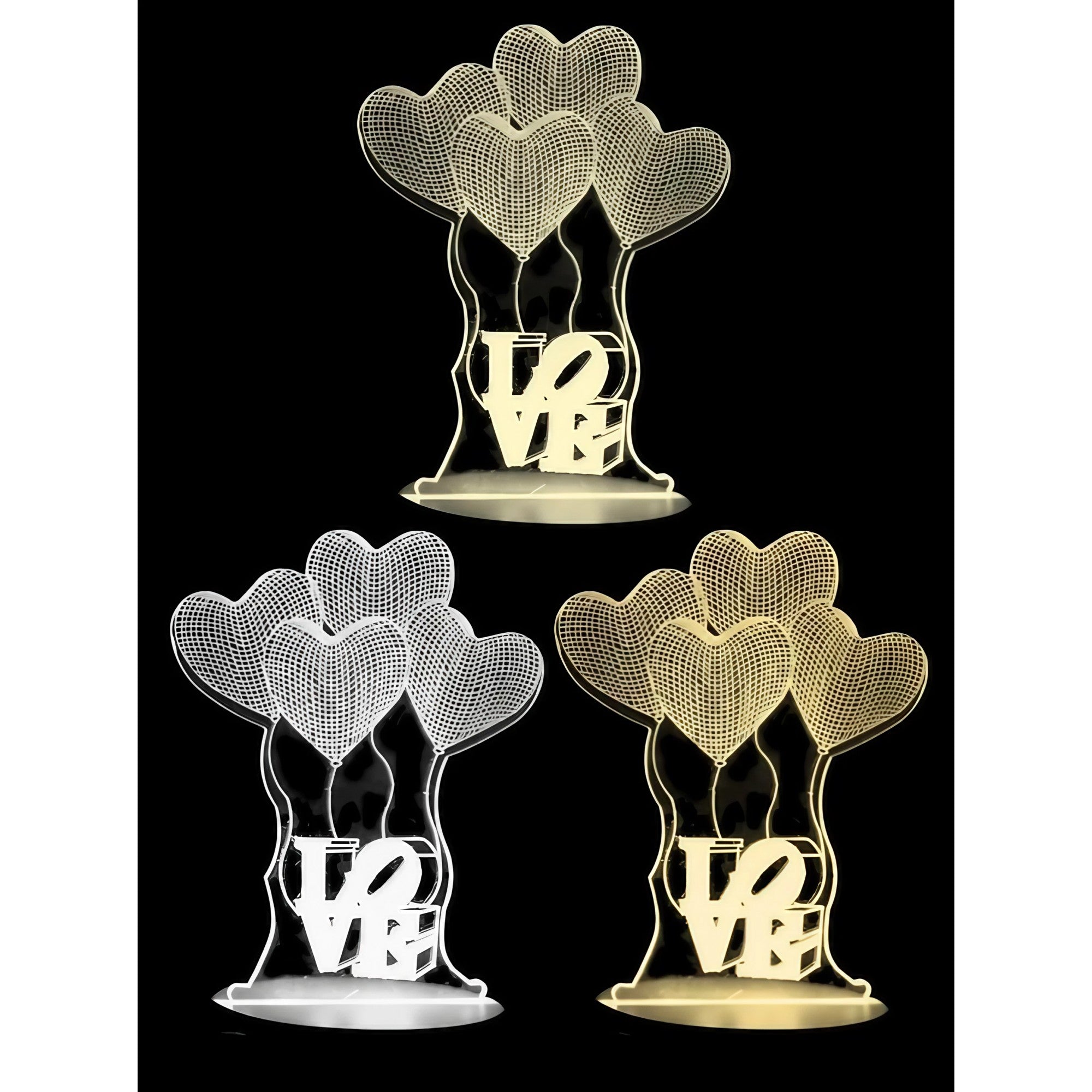 Lampa LED decorativa, Kaveny, 3D, Baloane Love, din material acril si lumina multicolora, alb