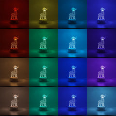 Lampa LED decorativa, Kaveny, 3D, Cerb, cu telecomanda, doua moduri de alimentare USB si baterii, 20 cm inaltime, din material acril si lumina multicolora, alb