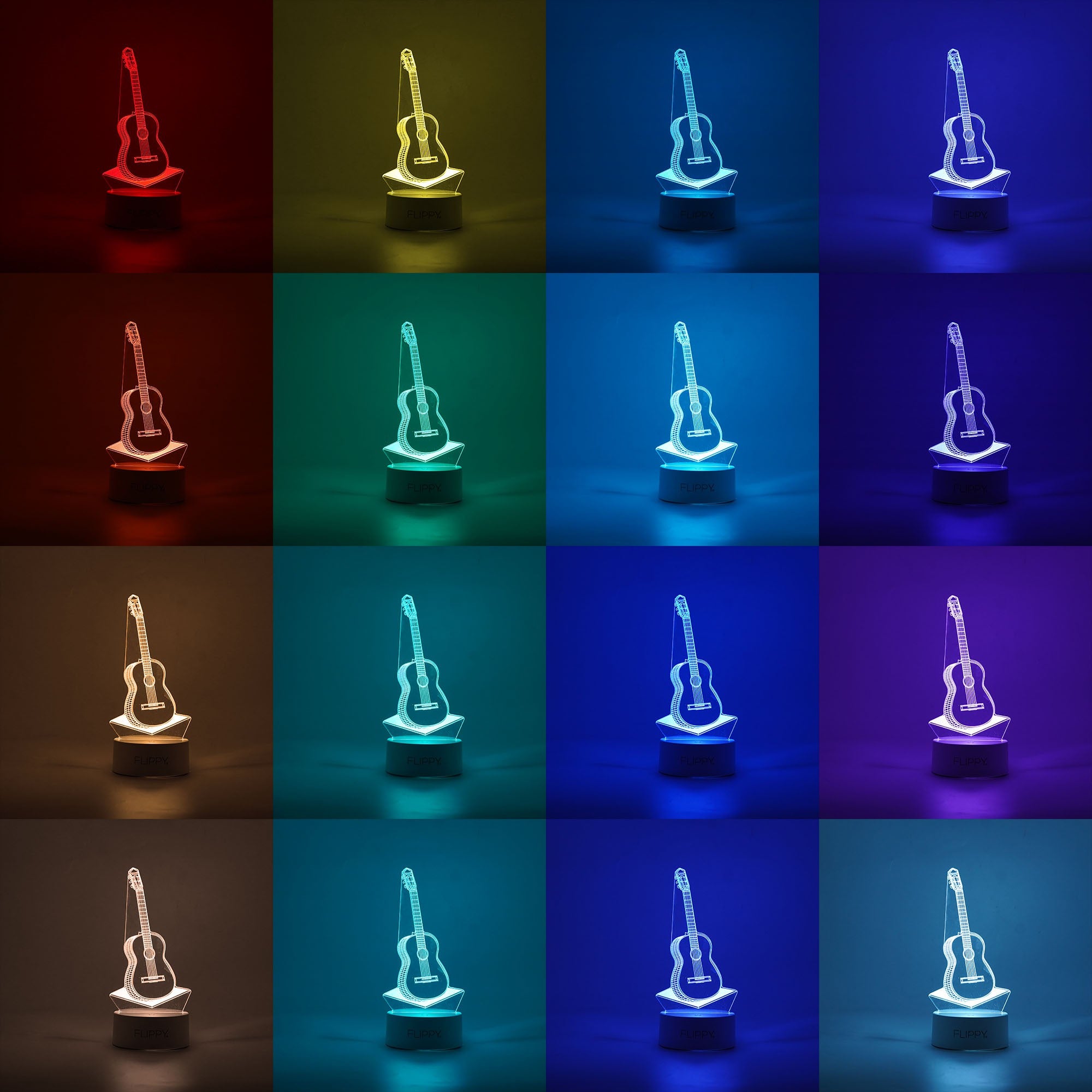 Lampa LED decorativa, Kaveny, 3D, Chitara, din material acril si lumina multicolora, alb