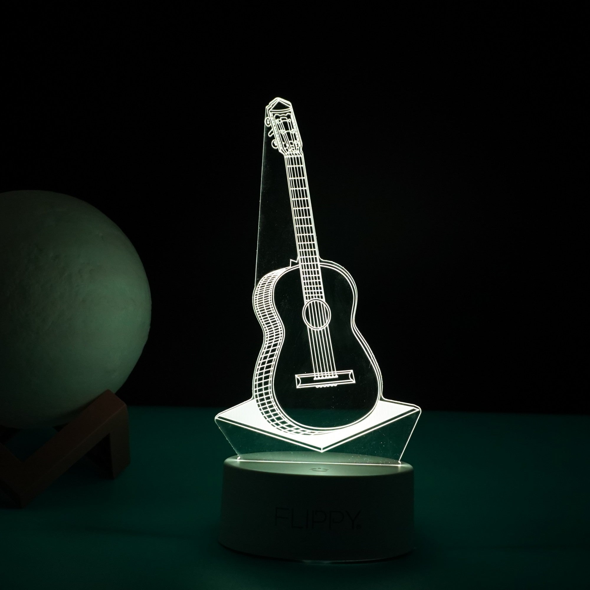 Lampa LED decorativa, Kaveny, 3D, Chitara, din material acril si lumina multicolora, alb
