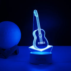 Lampa LED decorativa, Kaveny, 3D, Chitara, din material acril si lumina multicolora, alb