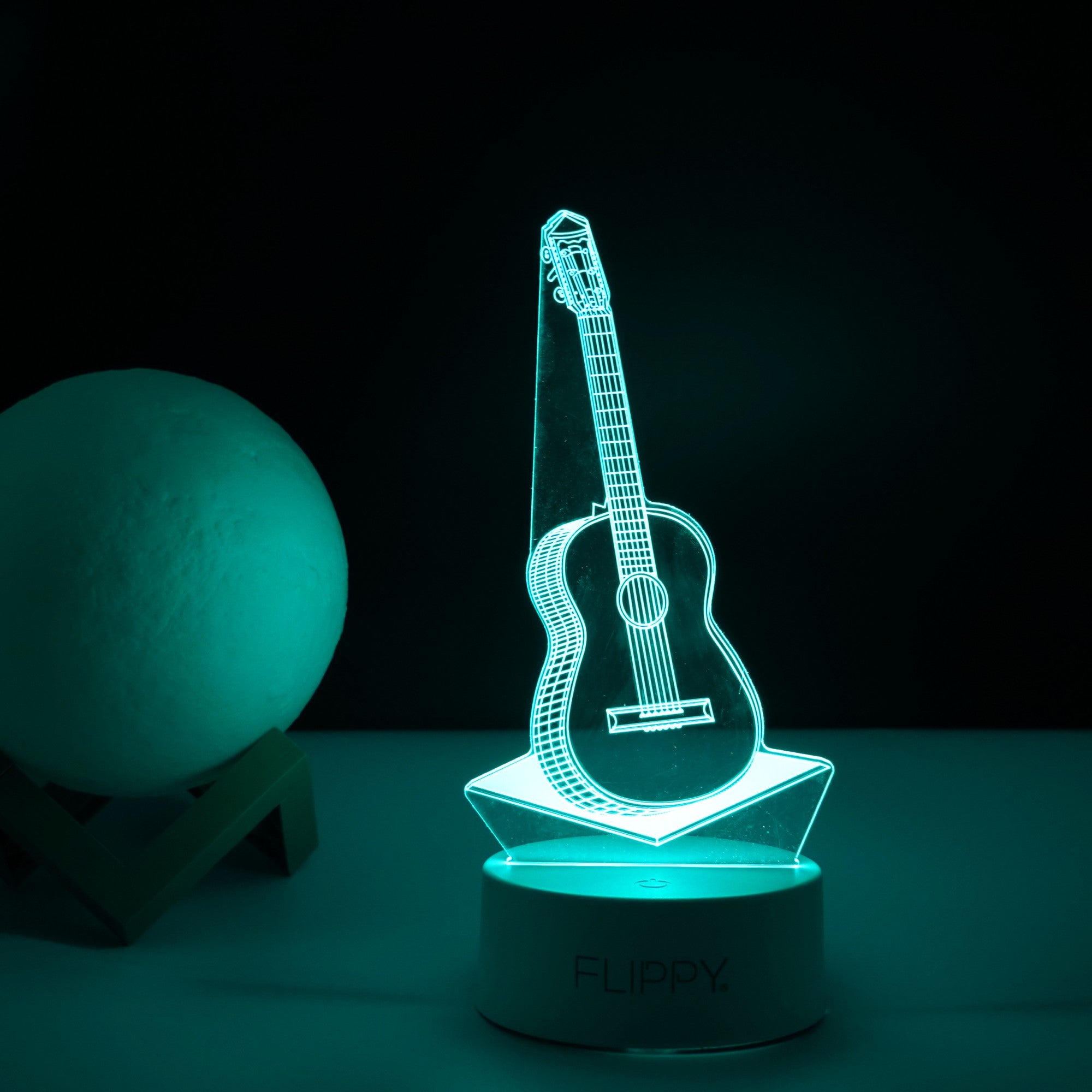 Lampa LED decorativa, Kaveny, 3D, Chitara, din material acril si lumina multicolora, alb