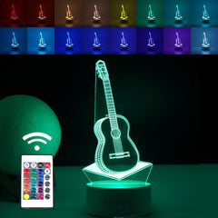 Lampa LED decorativa, Kaveny, 3D, Chitara, din material acril si lumina multicolora, alb