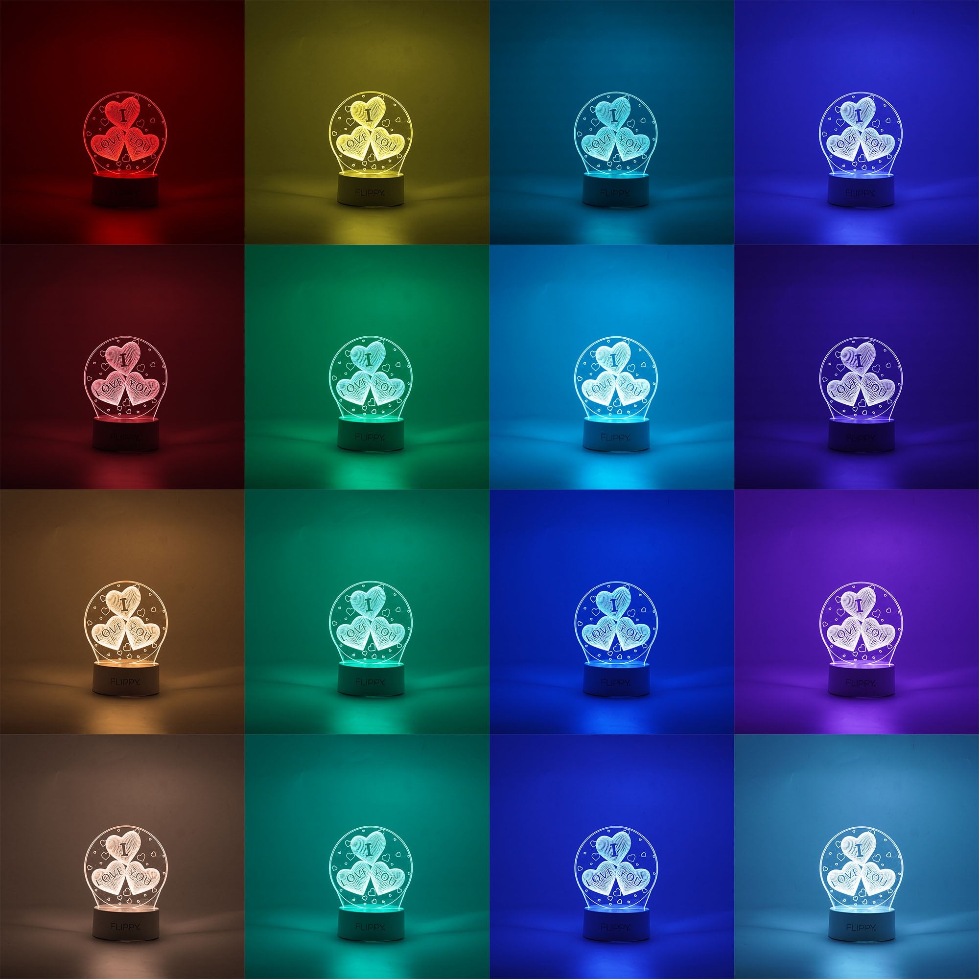 Lampa LED decorativa, Kaveny, 3D, cu text "I love you", doua moduri de alimentare USB si baterii, 20 cm inaltime, din material acril si lumina multicolora, alb