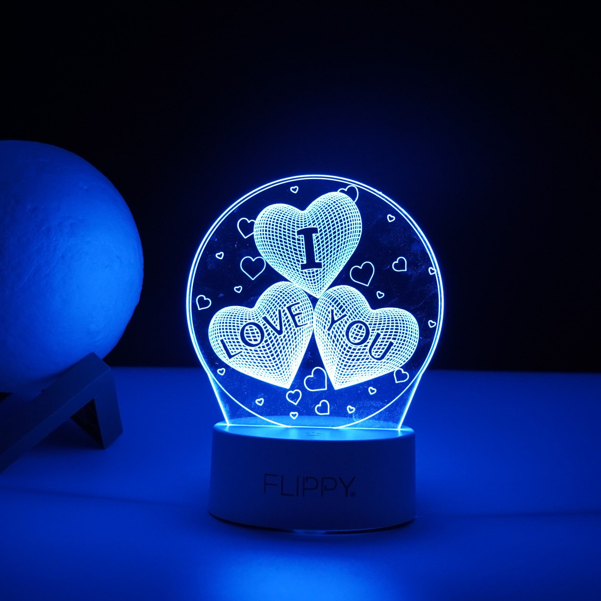 Lampa LED decorativa, Kaveny, 3D, cu text "I love you", doua moduri de alimentare USB si baterii, 20 cm inaltime, din material acril si lumina multicolora, alb